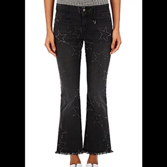 Stella McCartney Star Fray Hem Jeans Black Cropped 25 - Picture 1 of 9